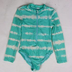 🩰 Eddie Bauer NWOT Girl Tie Dye Seafoam White One Piece Swimsuit w Zipper